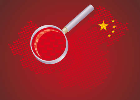 Map of china made by little factories with magnifying glass.のイラスト素材
