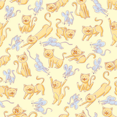 Seamless cats and mice patternのイラスト素材