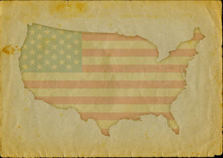 USA map with flag inside engraved on a old paper page. Plus Clip. pathの写真素材