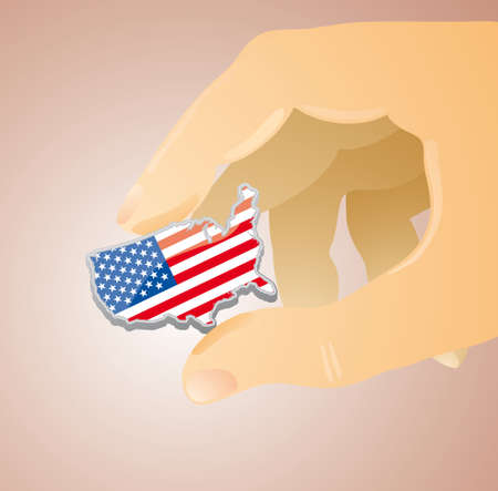 USA placard shape between two fingers of a giant hand. のイラスト素材
