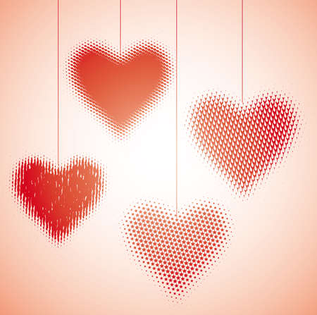 Four graphic valentine hanging hearts. Valentine conceptのイラスト素材