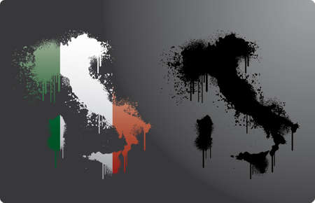 Two taly maps within and without italian flag in splatter.のイラスト素材