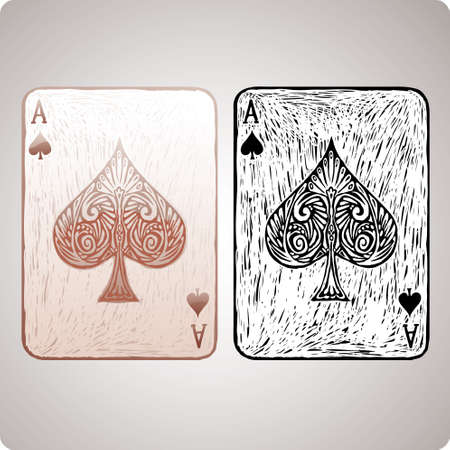 Ace of spades card in engrave style.のイラスト素材