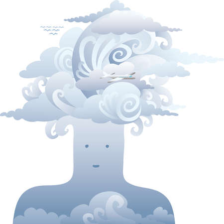 Head made of air and clouds. One of the natural elementsのイラスト素材