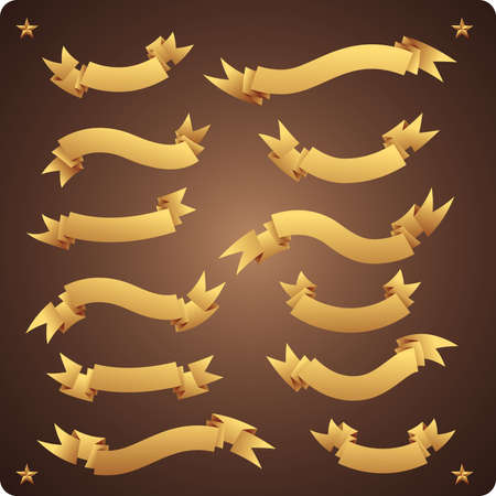 Set of 12 golden graphic banners in vintage styleのイラスト素材