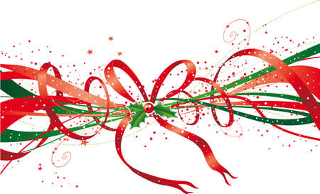 Abstract christmas ribbon with stars, bow and hollyのイラスト素材