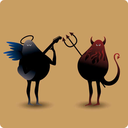 Devil with trident and a musical angel with guitarのイラスト素材