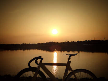 Sunset behind bicycleの素材
