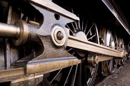 Steam locomotive wheel and coupling rodsの写真素材