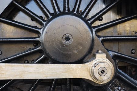 Steam locomotive wheel and coupling rodsの写真素材