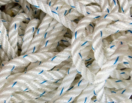Uncoiled nylon rope of blue and whiteの写真素材