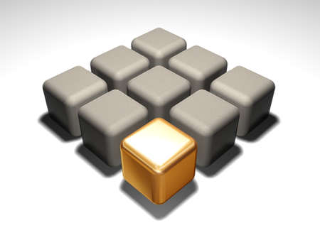 Gold 3d cube about grey cubesの写真素材