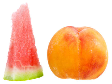 Melon and peach isolated on white backgroundの写真素材