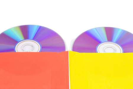 Disks in multi-colored envelopes, isolated on a white backgroundの写真素材