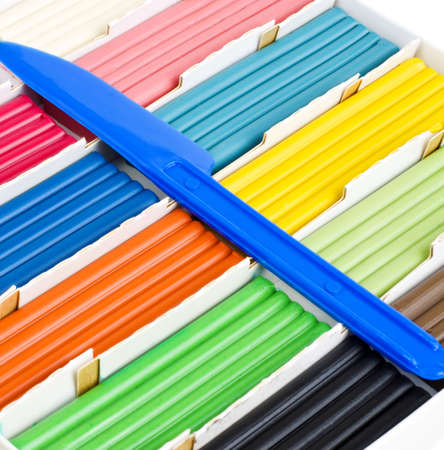 Color plasticine set isolated on white backgroundの写真素材