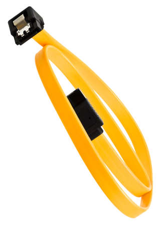 Yellow computer sata cable for connect drive isolated on white backgroundの写真素材