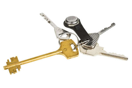 Bunch of keys with electronic key isolated on white background