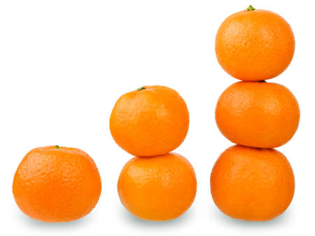 Fresh tangerines isolated on white background. Concept of growth.の写真素材