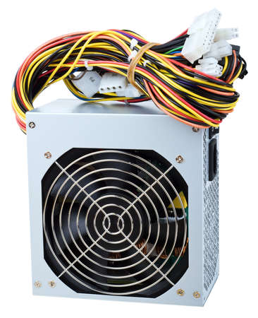 The power supply unit of personal computer isolated on white backgroundの写真素材