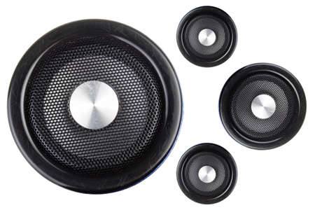 Four speakers isolated on a white backgroundの写真素材