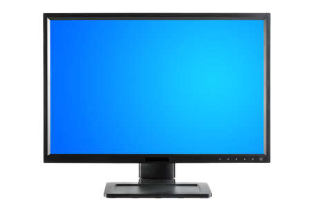 Black monitor with blank blue screenの写真素材