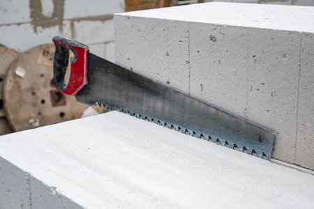 Hand saw for working with aerated concrete blocks, bricks. Construction of aerated concrete bricks,...