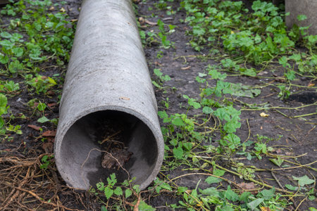 old asbestos pipe on the ground close up. High quality photoの写真素材