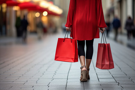 Happy shopaholic woman with many shopping bags. Concept of shopping, gifts.の素材