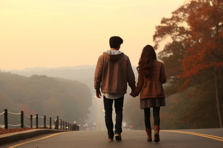 An ideal holiday, a walk together. Couple holding hands. Family vacation conceptの素材