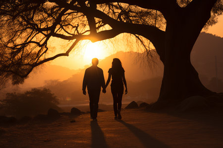 An ideal holiday, a walk together. Couple holding hands. Family vacation conceptの素材