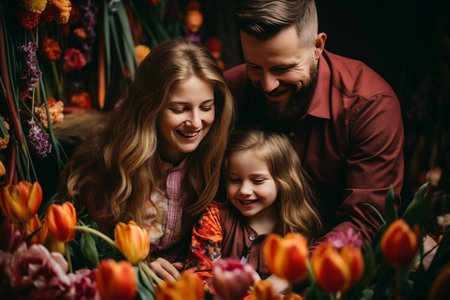 Happy family preparing for Easter. Happy Easterの素材