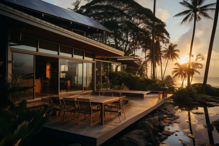 Solar panel on the roof of a house. Green energy conceptの素材