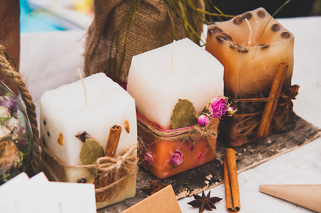 beautiful decorative candles. Home decoration.の写真素材