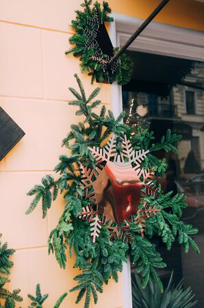New Year's bright decor on the city streetsの写真素材