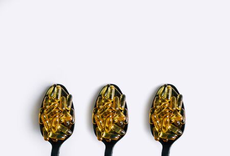 Fish oil, omega 3 capsules on a light background. Healthの写真素材