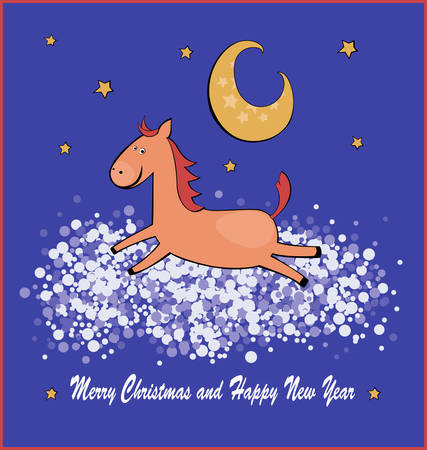 vector illustration vintage of cartoon horse on cloudのイラスト素材