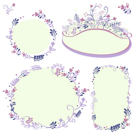 set of frames for text with floral wreathsのイラスト素材