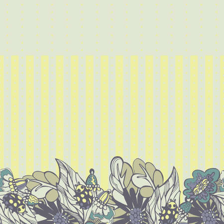 Flowers seamless horizontal doodle pattern vector, striped background with flowers and leavesのイラスト素材