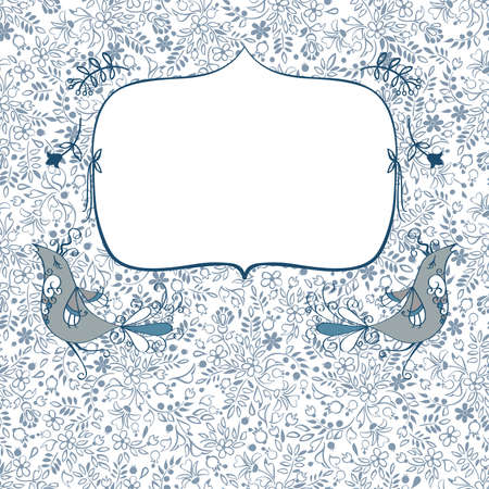 decorative frame on a floral background with birdsのイラスト素材
