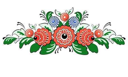 Vector ornament Russian folklore - Gorodets, ornamental flowers and leavesのイラスト素材