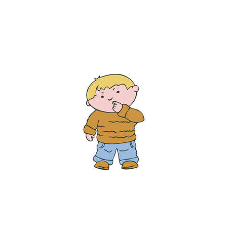 Vector illustration the boy wondered, thinking of the childのイラスト素材