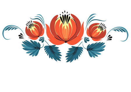 Vector ornament Russian folklore - Petrikovskaya, ornamental flowers and leavesのイラスト素材