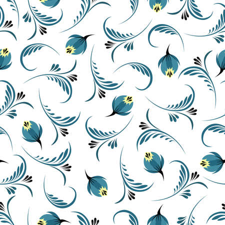 Vector seamless ornament Russian folklore - Petrikovskaya, ornamental flowers and leavesのイラスト素材