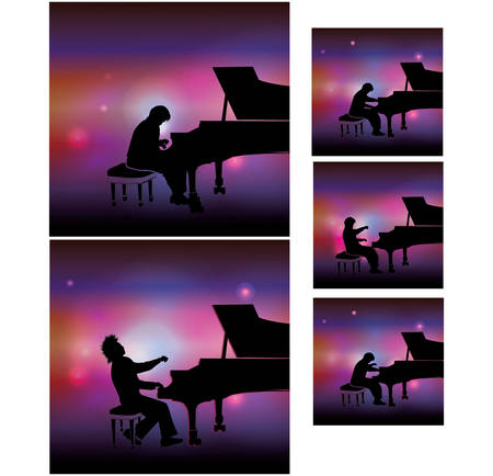 pianist in the light of lanterns plays the pianoのイラスト素材