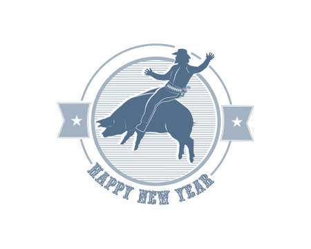 cowboy pig new year iconのイラスト素材
