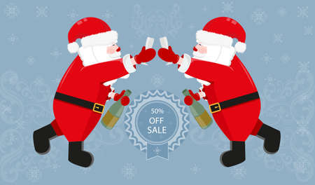 two Santa Claus clink glasses of champagneのイラスト素材