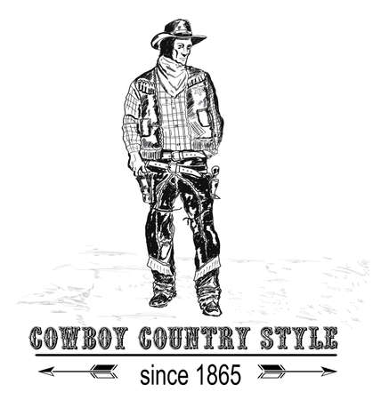 sketch cowboy figure bottom inscriptionのイラスト素材