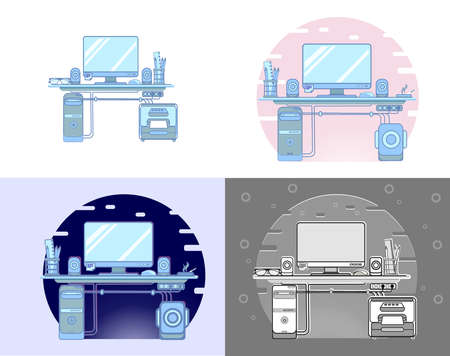 my workplace in different stylesのイラスト素材