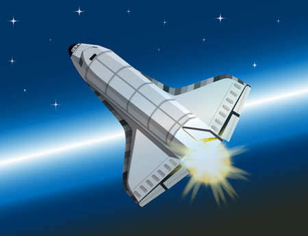 spaceship flying in deep spaceのイラスト素材