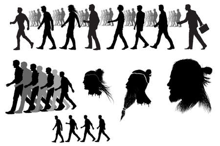 silhouettes of men in motion, men's hairstylesのイラスト素材